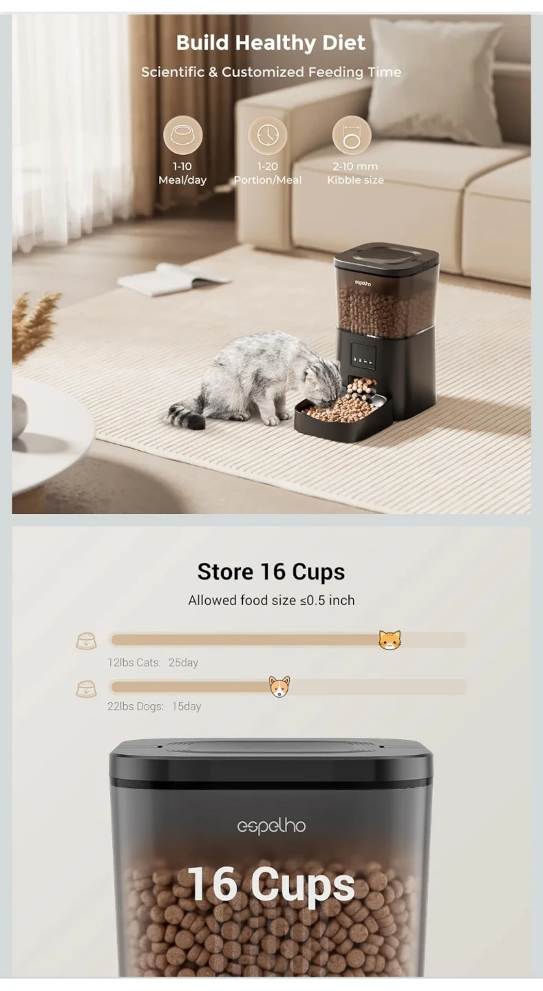 Espelho Automatic Cat Feeder WiFi - 4L Smart Pet Food Dispenser - photo 5