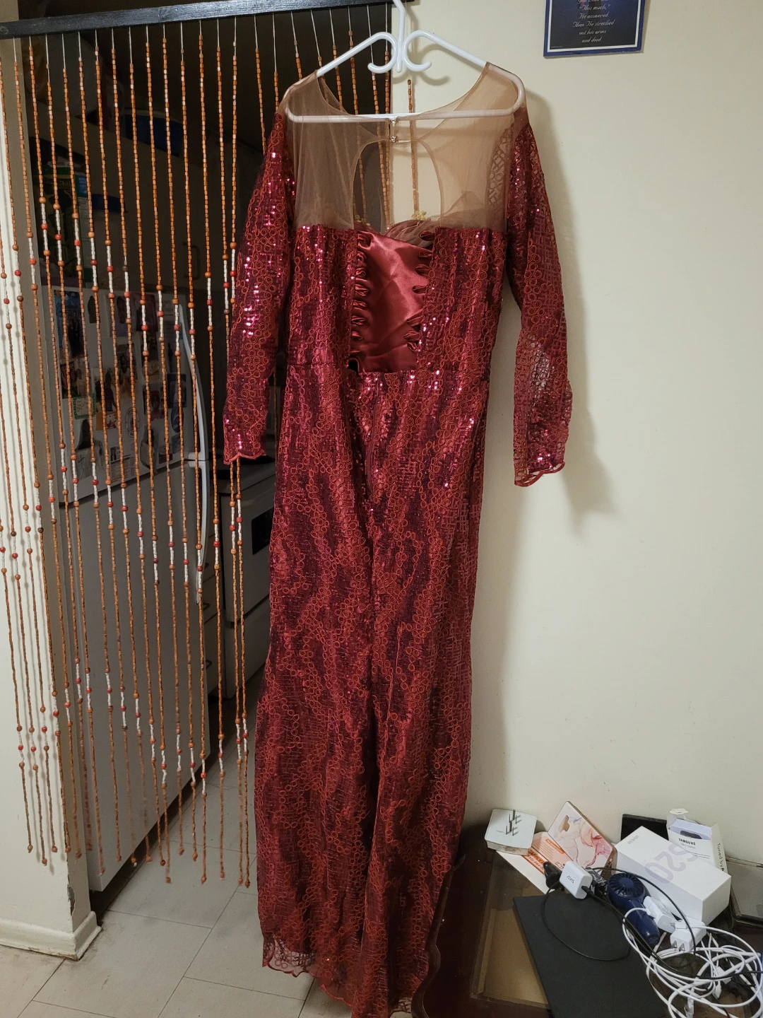 Red Sequin Lace Evening Gown - photo 3