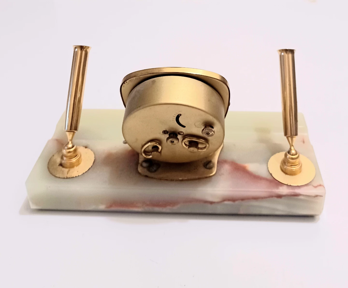 Unique W. German Mechanical Triwa Alarm Clock & Green Onyx Base - photo 2