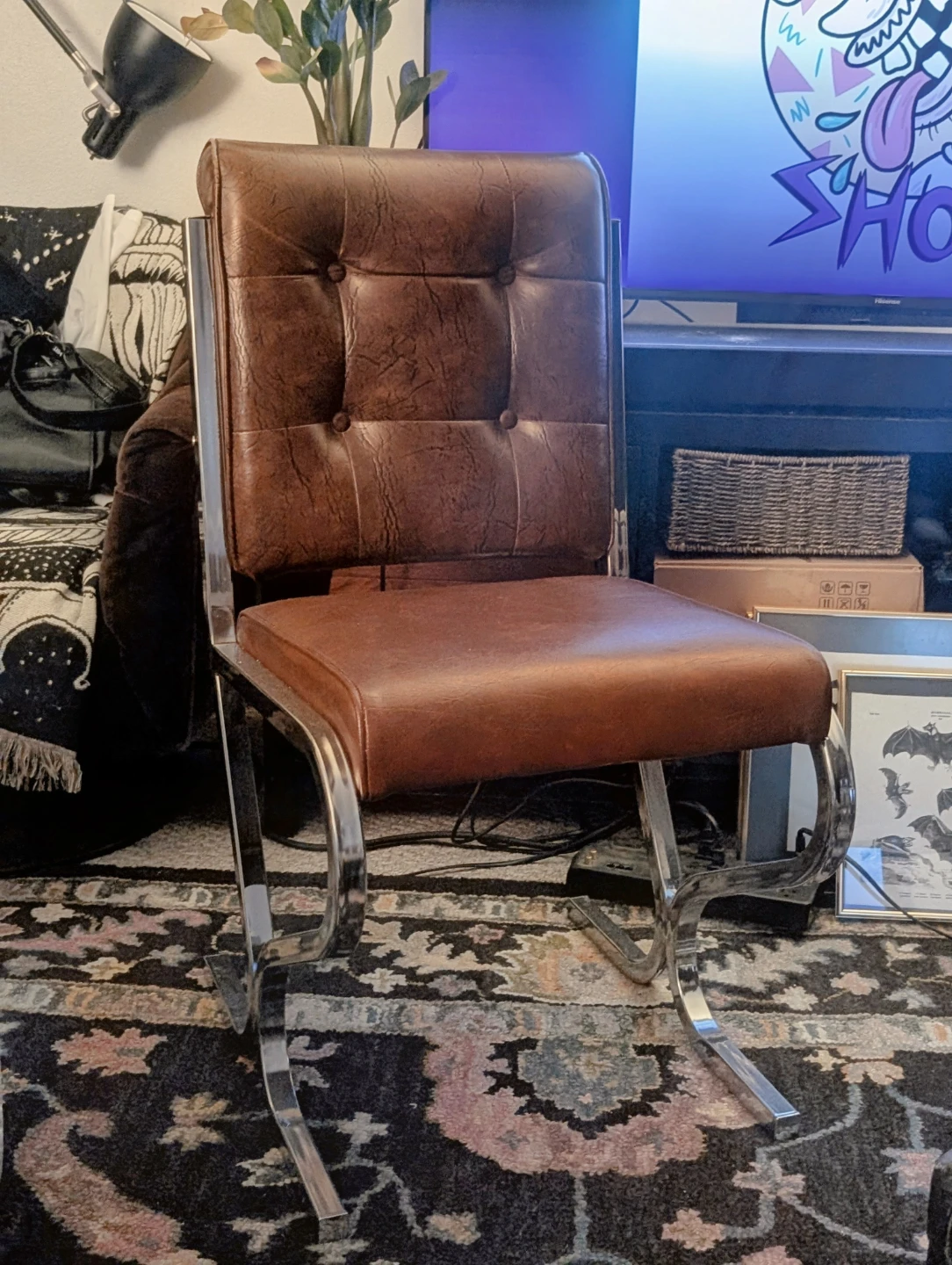 set of 5 pristine Chrome and vinyl cantilever chairs vintage - photo 2