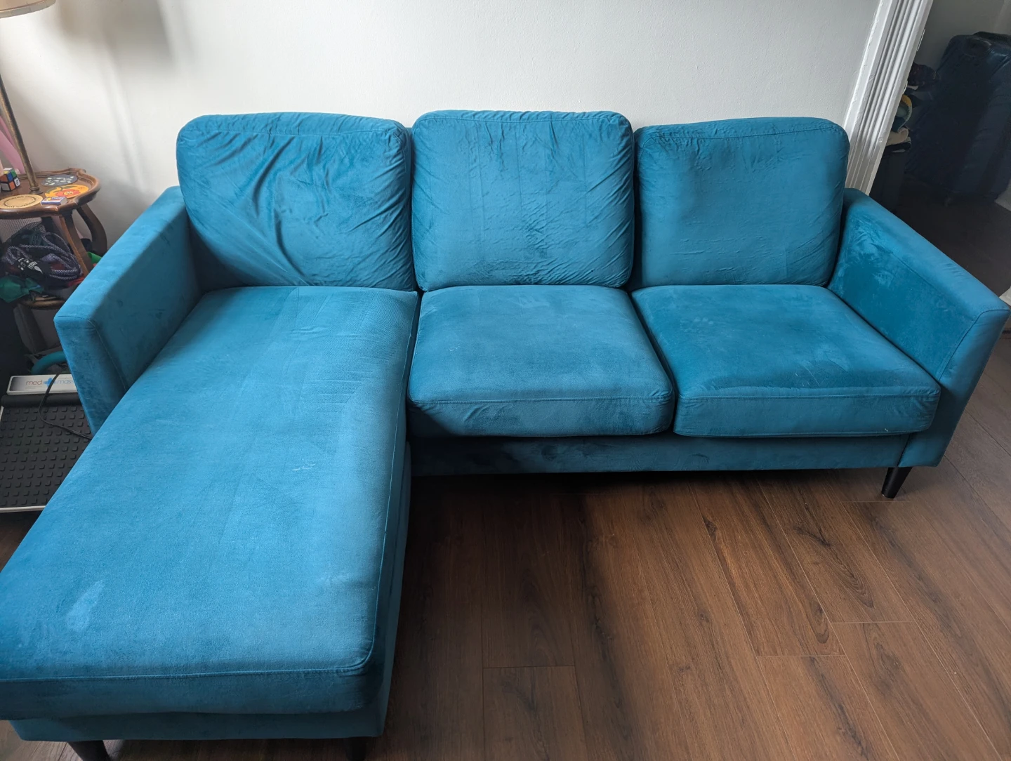 Teal L shaped sofa couch - photo 2