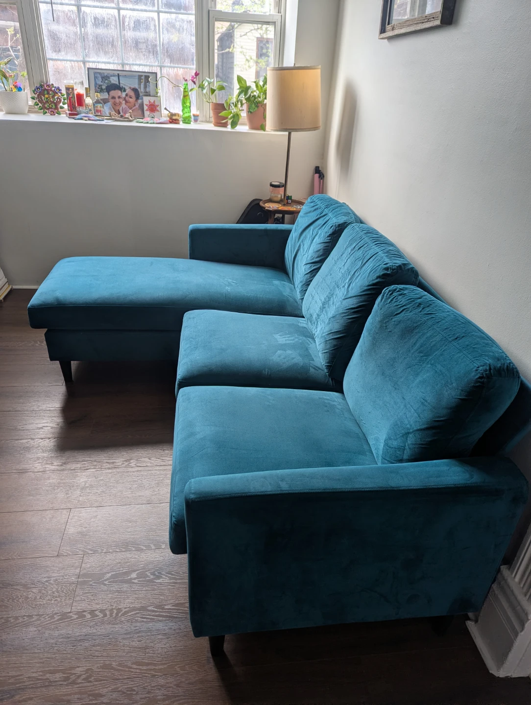Teal L shaped sofa couch - photo 3