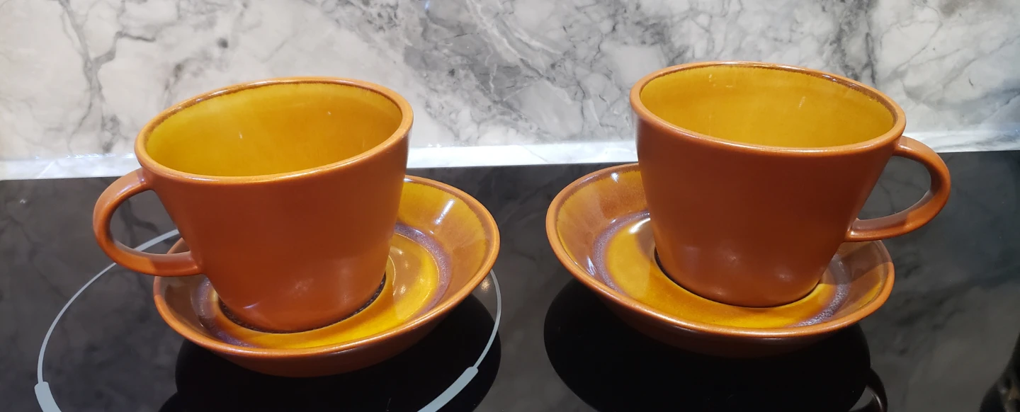 Set of 2 Ceramic Coffee Cup and Saucer, Burnt Orange - photo 2