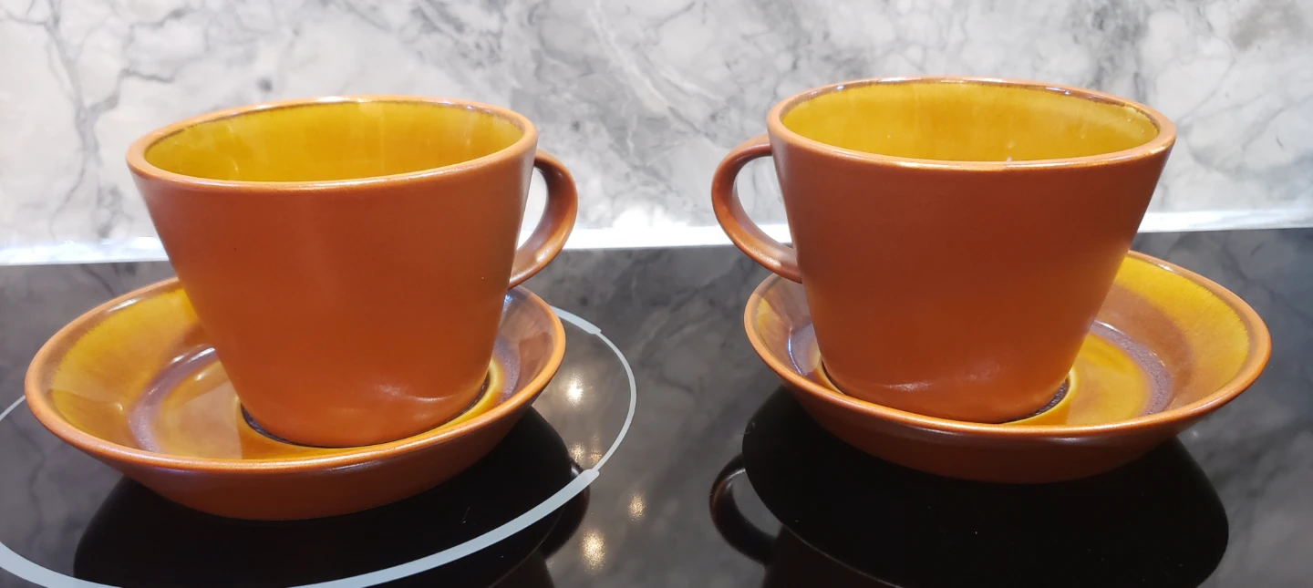Set of 2 Ceramic Coffee Cup and Saucer, Burnt Orange