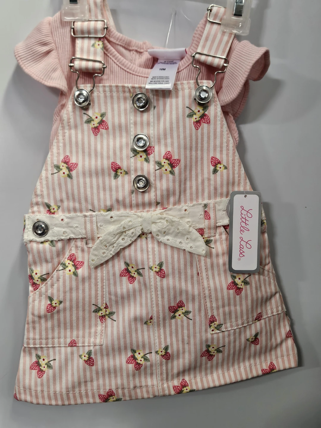 Little Lass Baby Girls Strawberry Overalls Set 18M