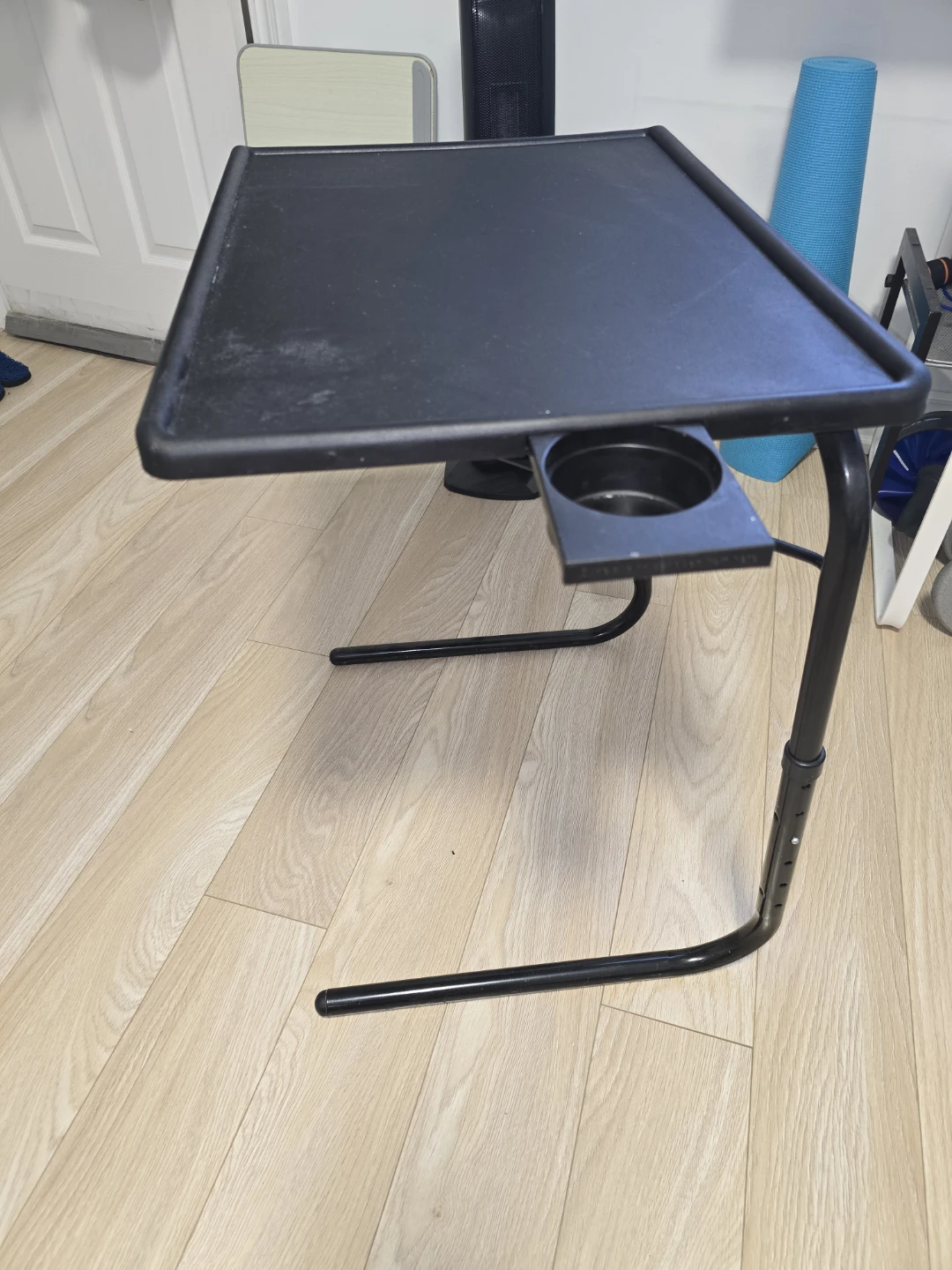 Black Adjustable TV Tray Table with Cup Holder