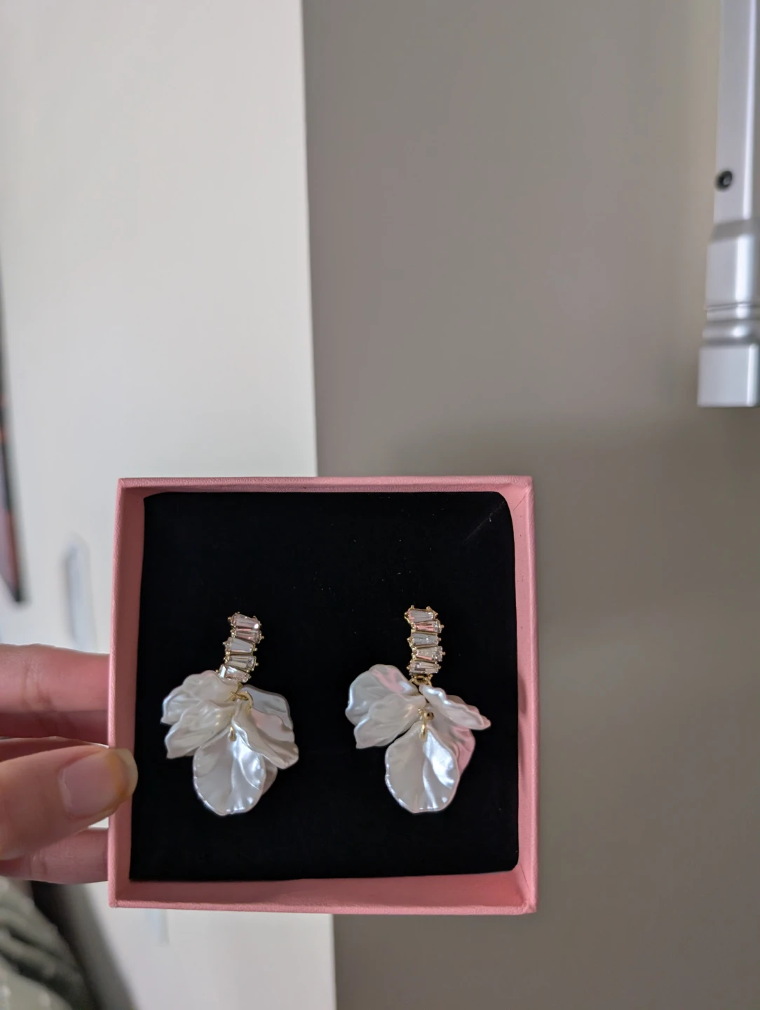 Nush White Petal Drop Earrings in box packing for mother's day - photo 2