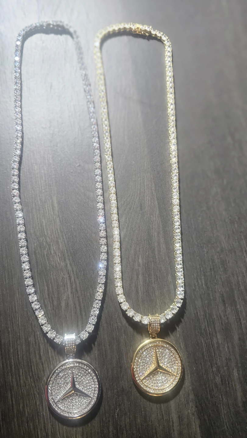 2 x Tennis Chain Necklaces with Mercedes Benz Pendant - photo 4