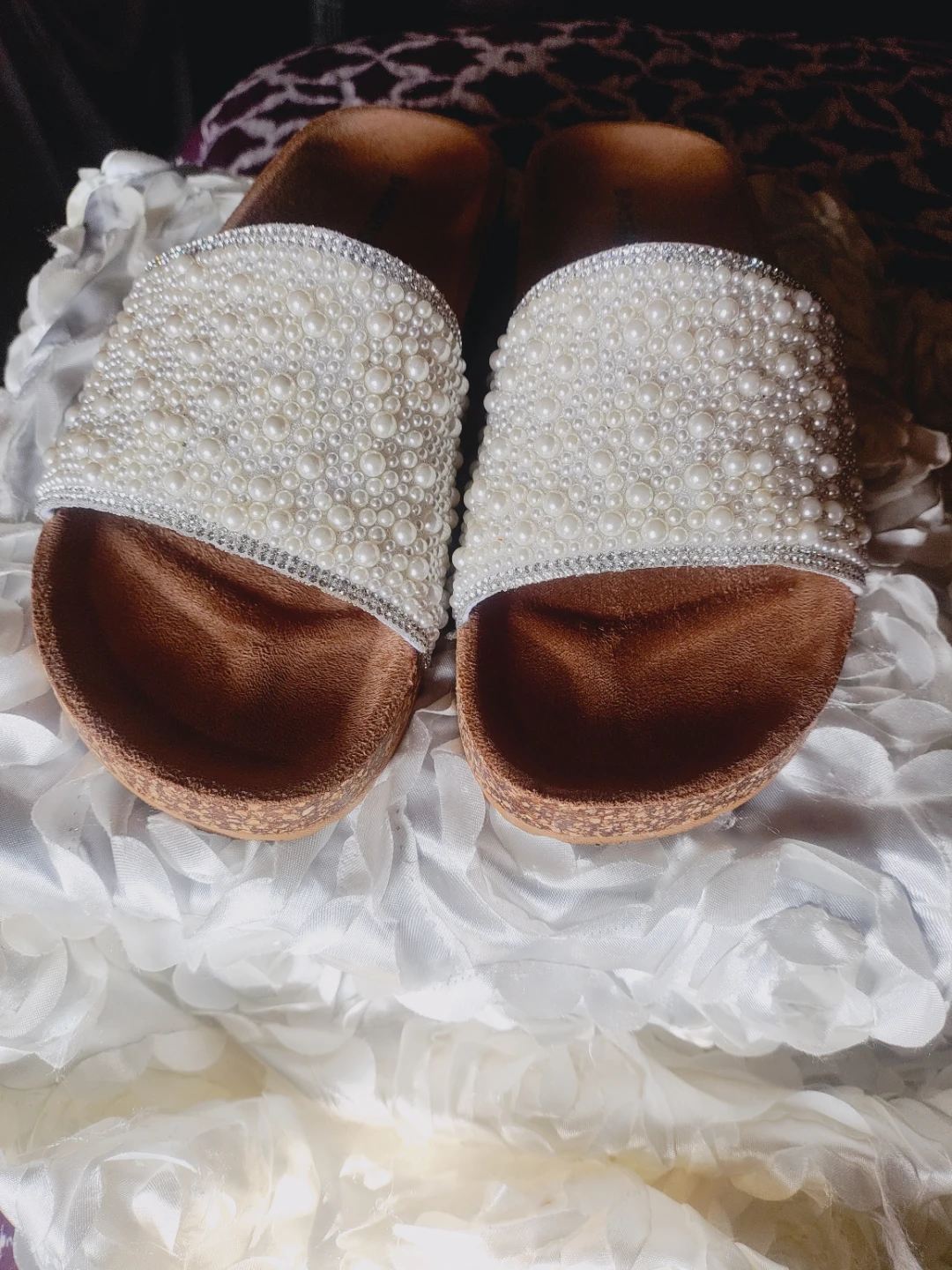 Women's Slip-On Sandals Pearl Embellished Slides Size 10 Used
