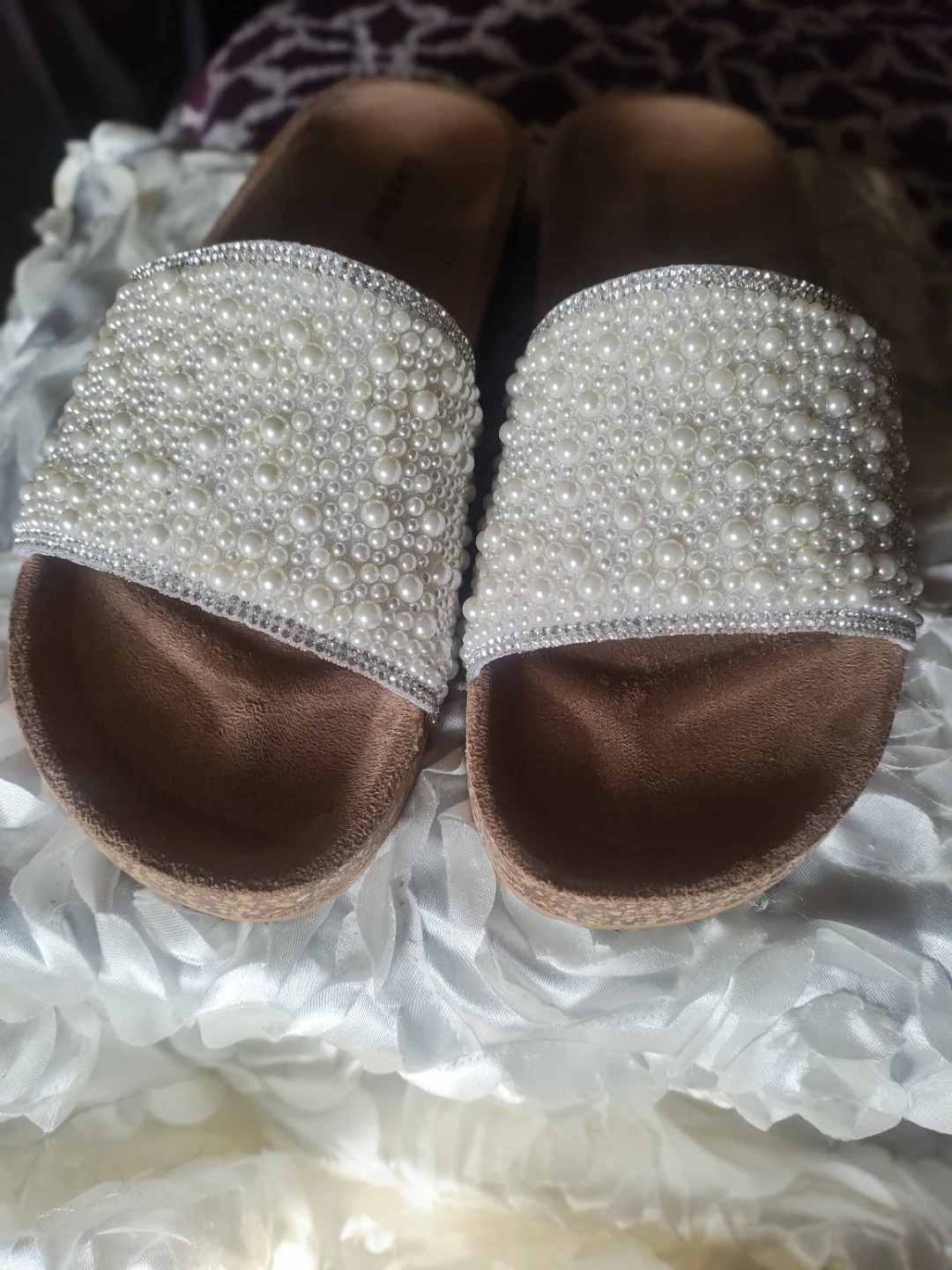 Women's Slip-On Sandals Pearl Embellished Slides Size 10 Used - photo 2