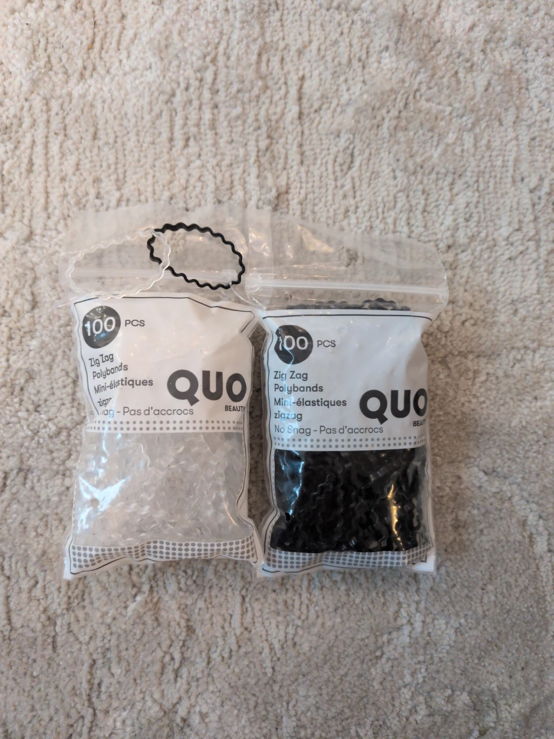 QUO Beauty Zig Zag Polybands - Clear & Black (200 pcs total)