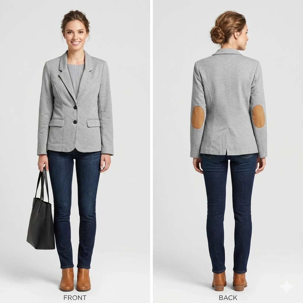 Check & Stripe Grey Blazer - Size M