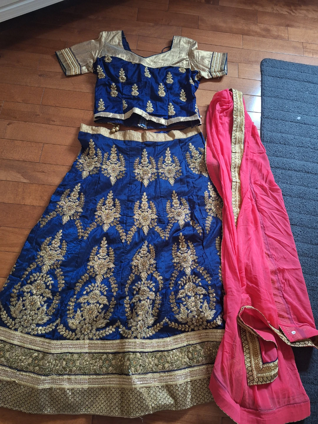 Blue and Gold Embroidered Lehenga Choli Set