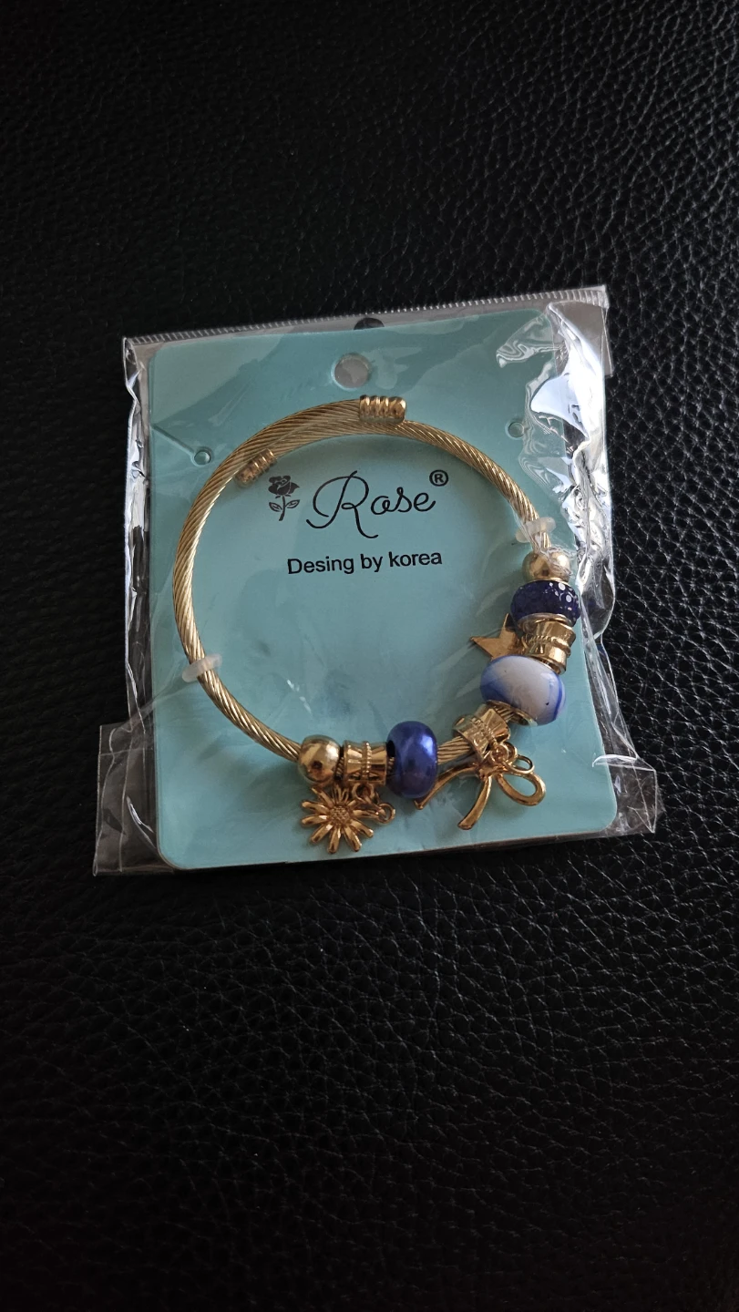 Gold Charm Bracelet with Blue Beads