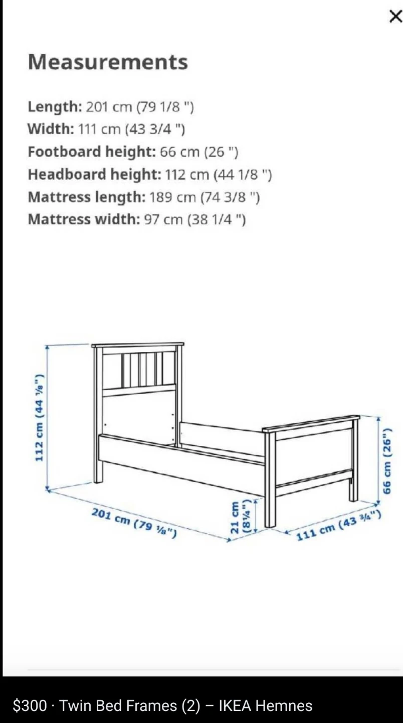 IKEA Hemnes Twin Bed Frames (Set of 2) - White - photo 2