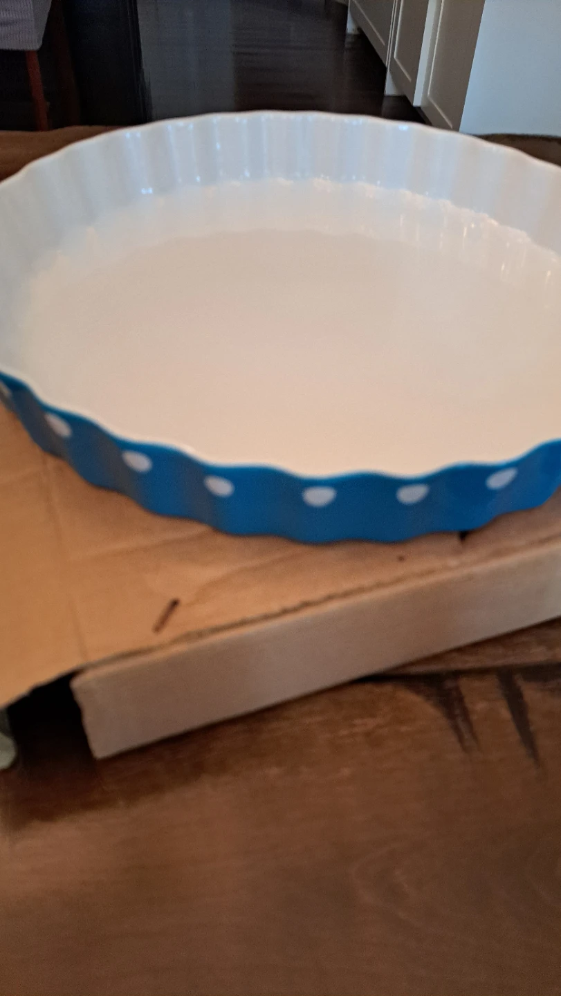 White and Blue Polka Dot Pie Plate