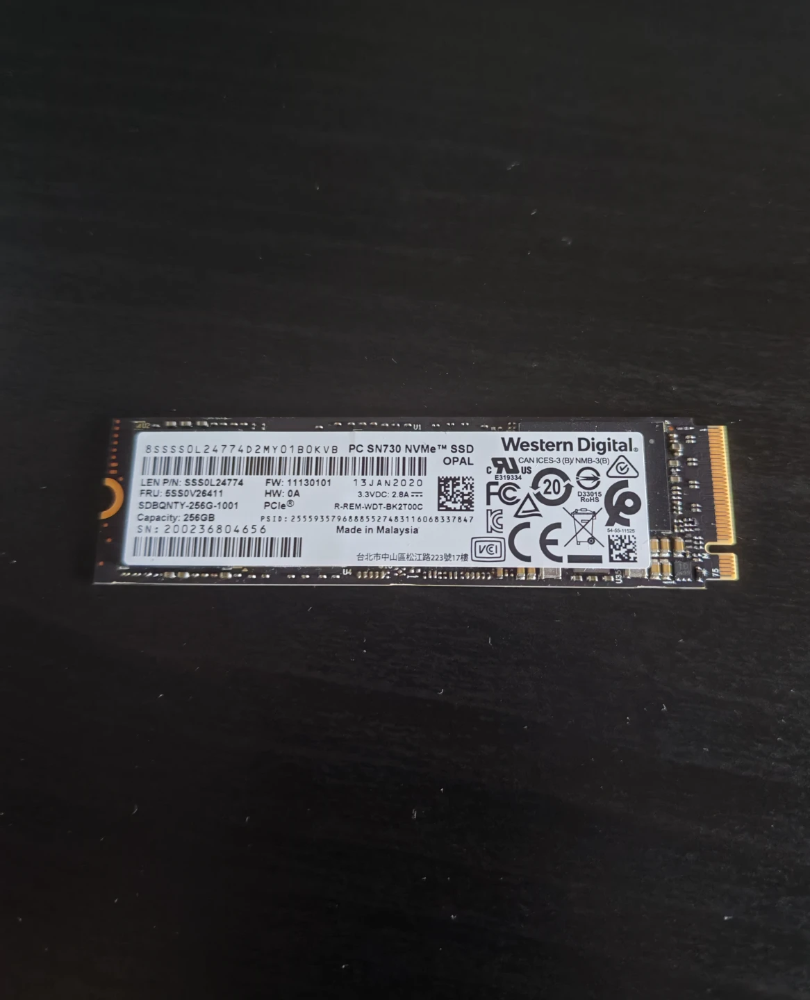 WD BLACK NVME M.2 SSD 256GB