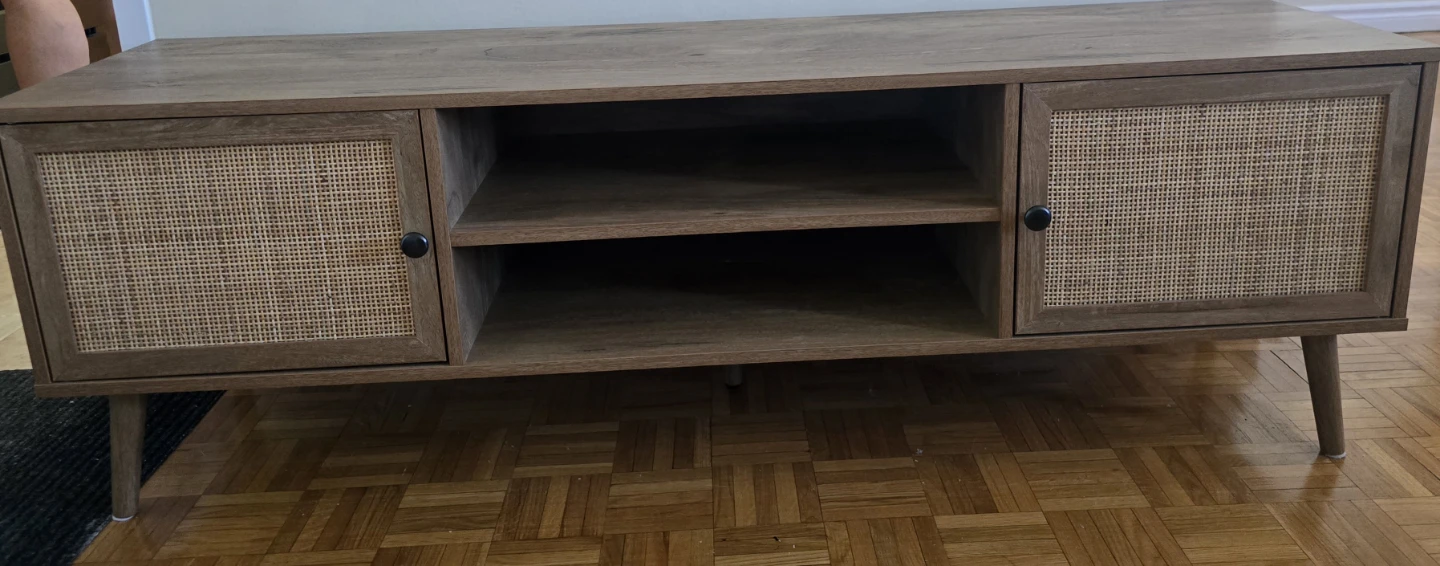Wood TV Stand with Rattan Doors