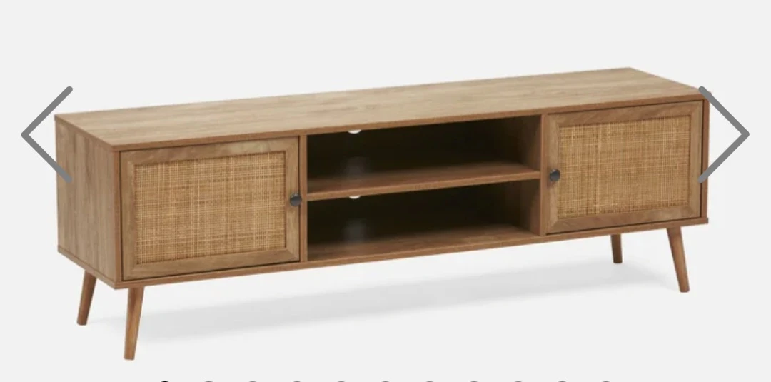 Wood TV Stand with Rattan Doors - photo 2