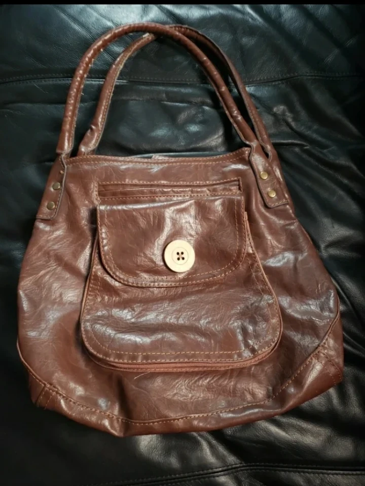 Brown Faux Leather Shoulder Bag