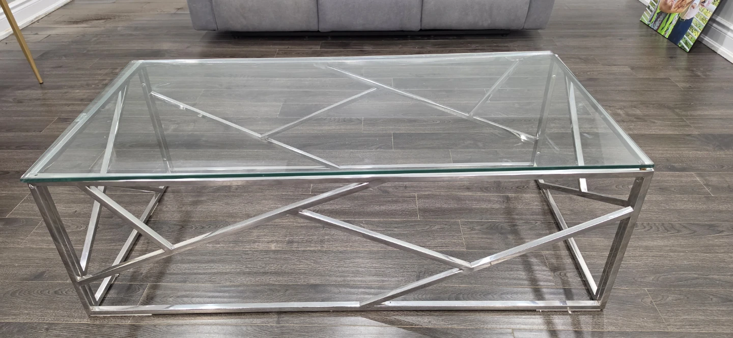 Glass and Chrome Coffee Table with 3 Seater Recliner Sofa