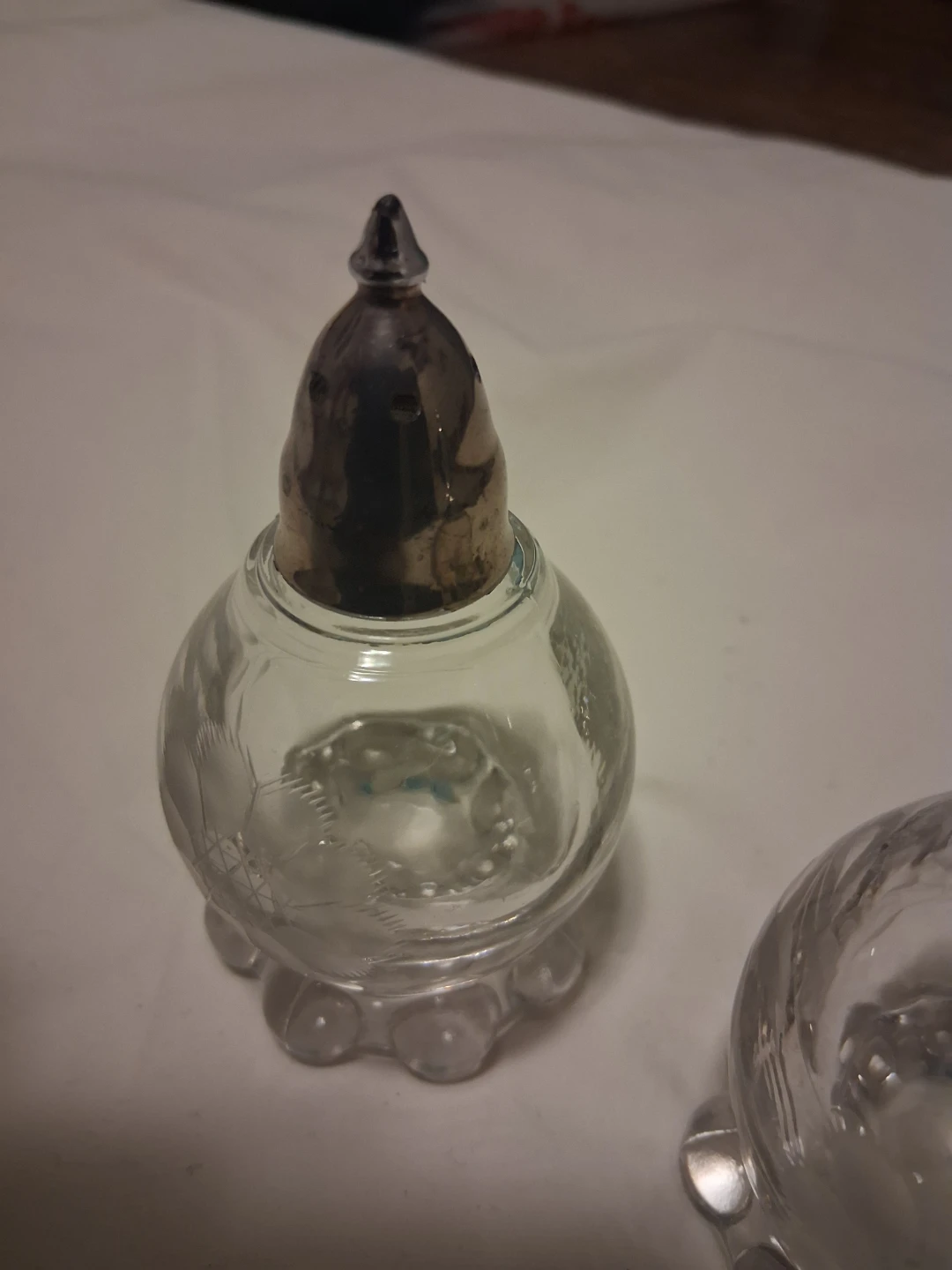 Glass Salt and Pepper Shakers with Floral Etching - photo 2