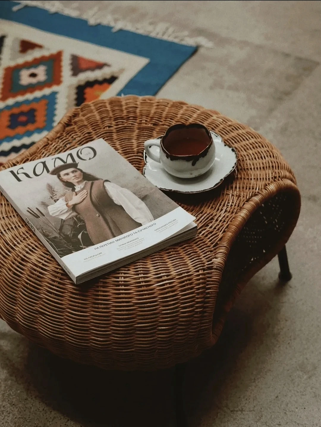 Wicker Ottoman/Side Table