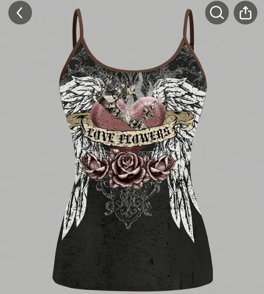 Women's Graphic Cami Top with Roses and Wings
