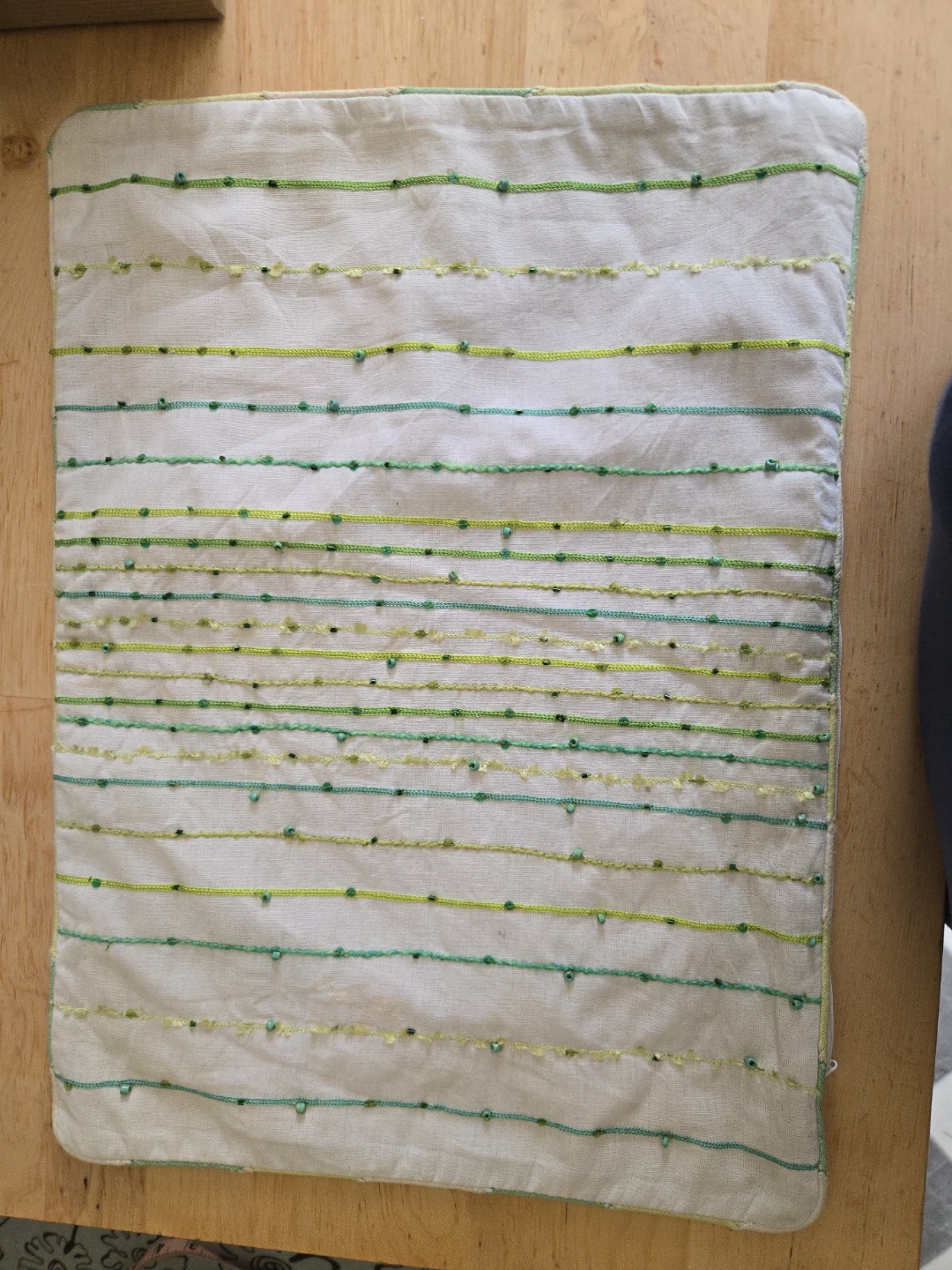 Decorative Pillow Cover White Green Beaded Stripes