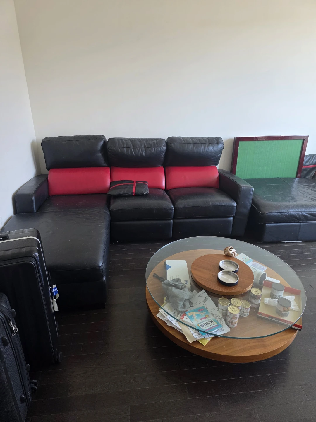 Black and Red Leather Sectional Sofa