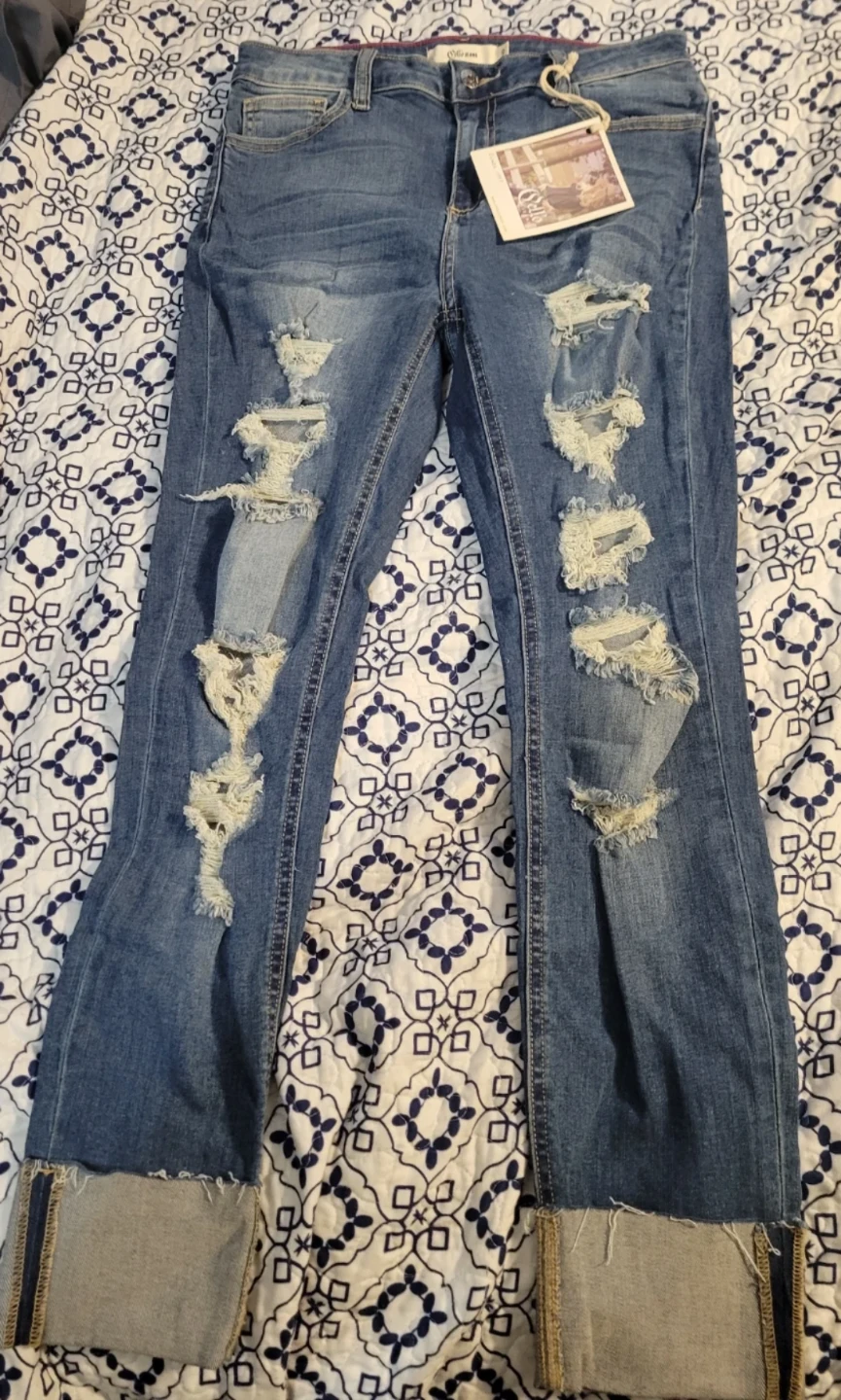 Cello Jean Distressed Skinny Jeans (Medium Wash)