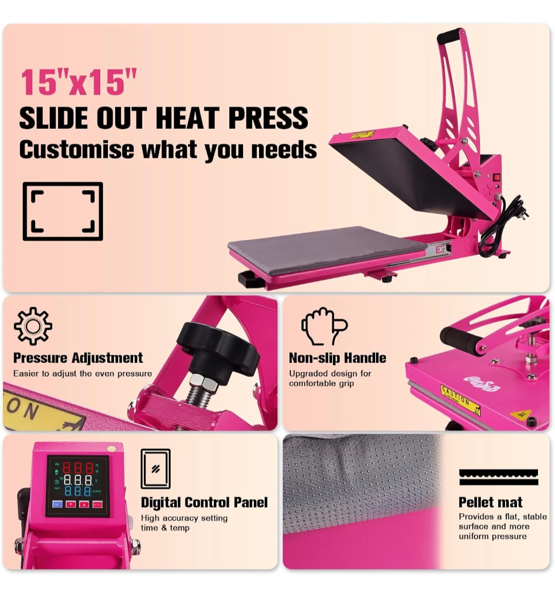 Pink 15"x15" Slide Out Heat Press Machine - photo 4