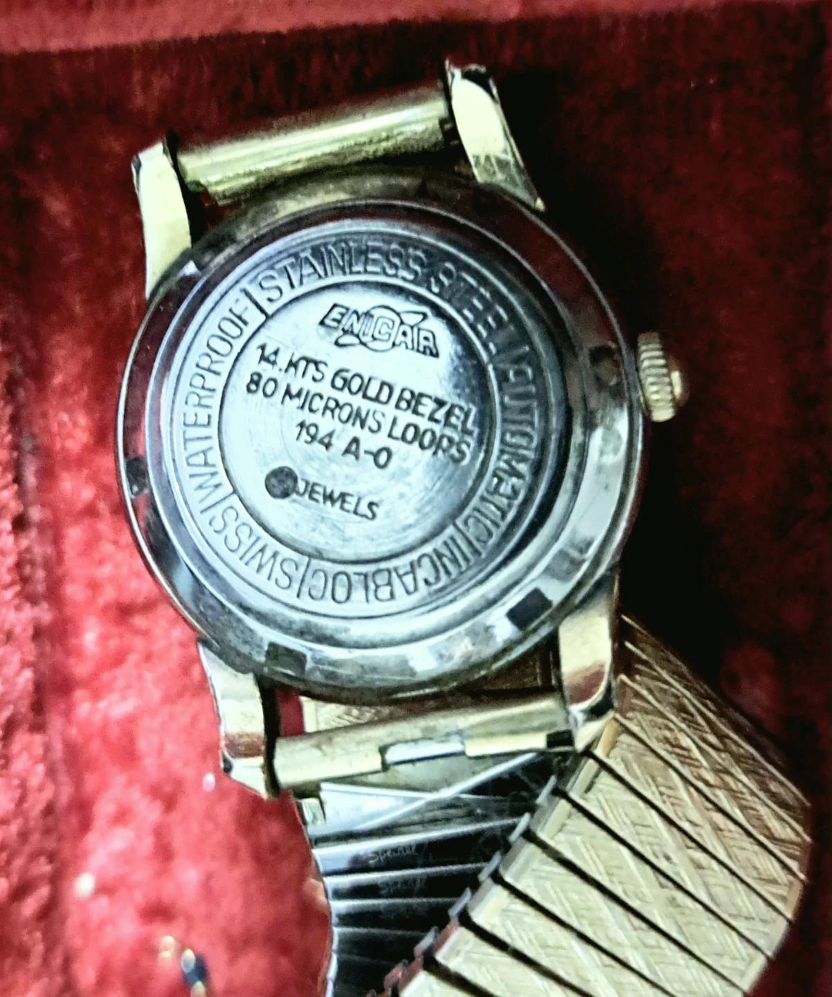🌱Enicar - 14K Gold Bezel ,80 microns Gold loops   watch - photo 2