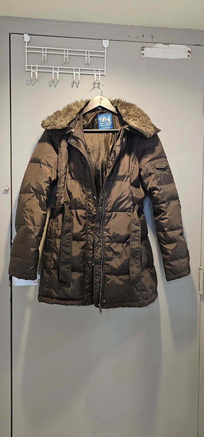 Real Down Jacket with Faux Fur Trim - Brown - photo 3
