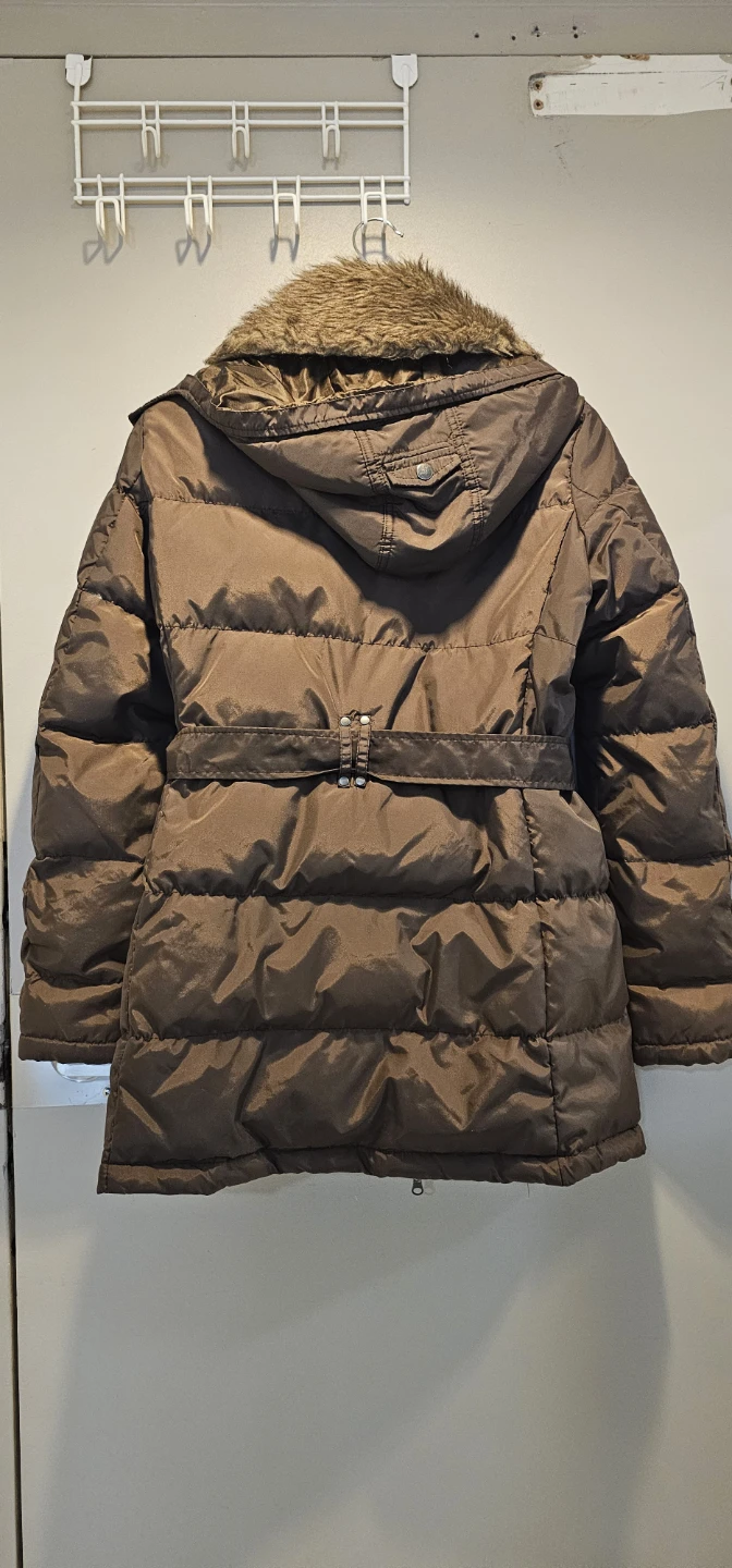 Real Down Jacket with Faux Fur Trim - Brown - photo 5