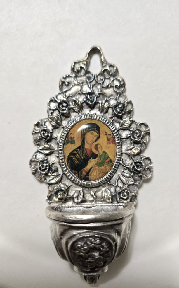 Ornate Silver Tone Holy Water Font