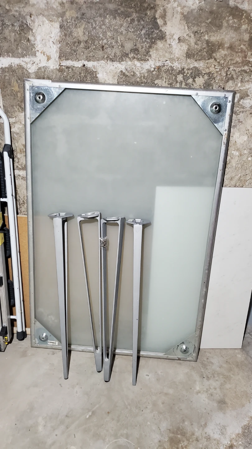 Frosted Glass Table Top with 4 Metal Legs - photo 2