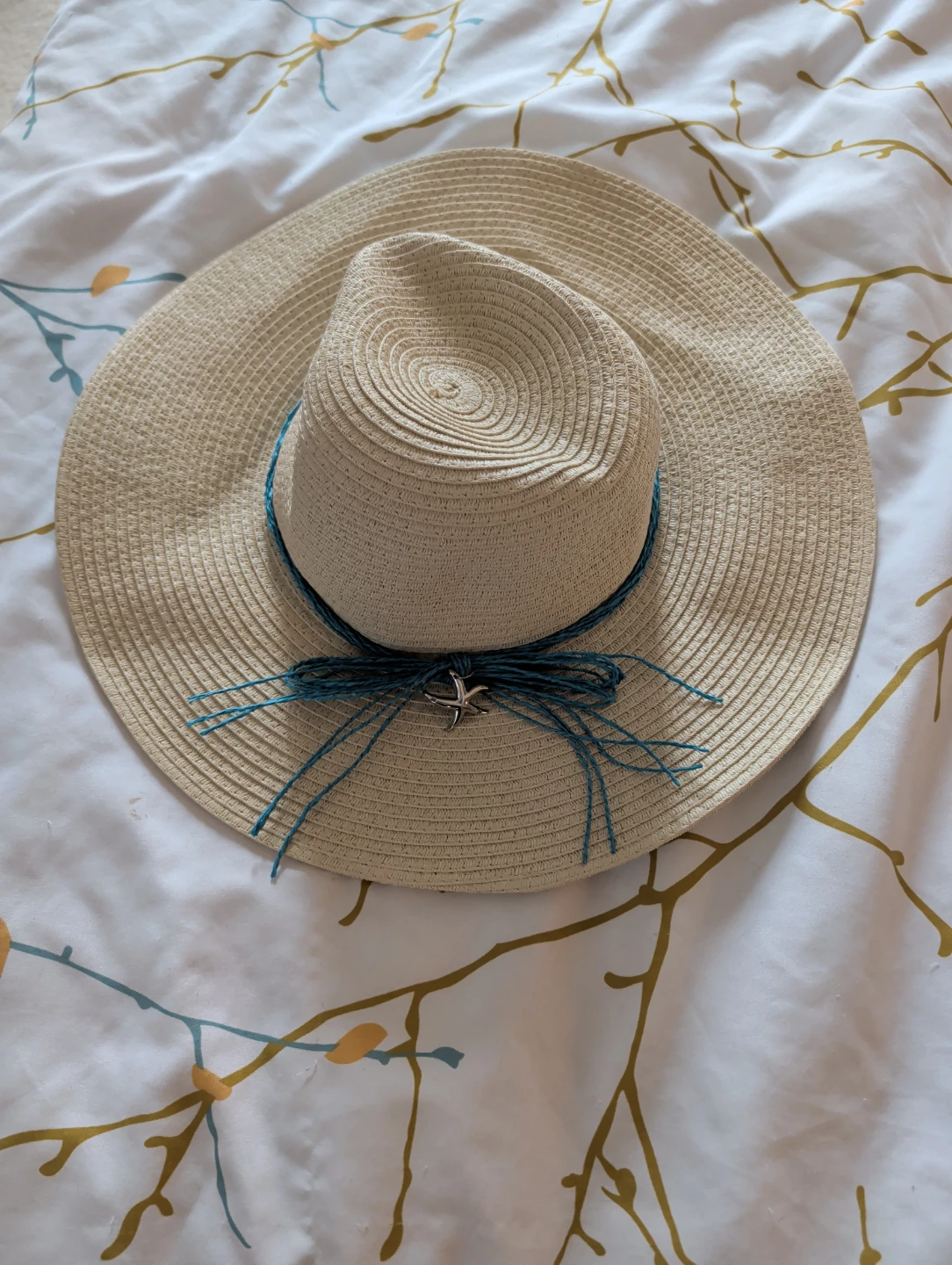 Straw Sun Hat with Blue Ribbon - photo 2