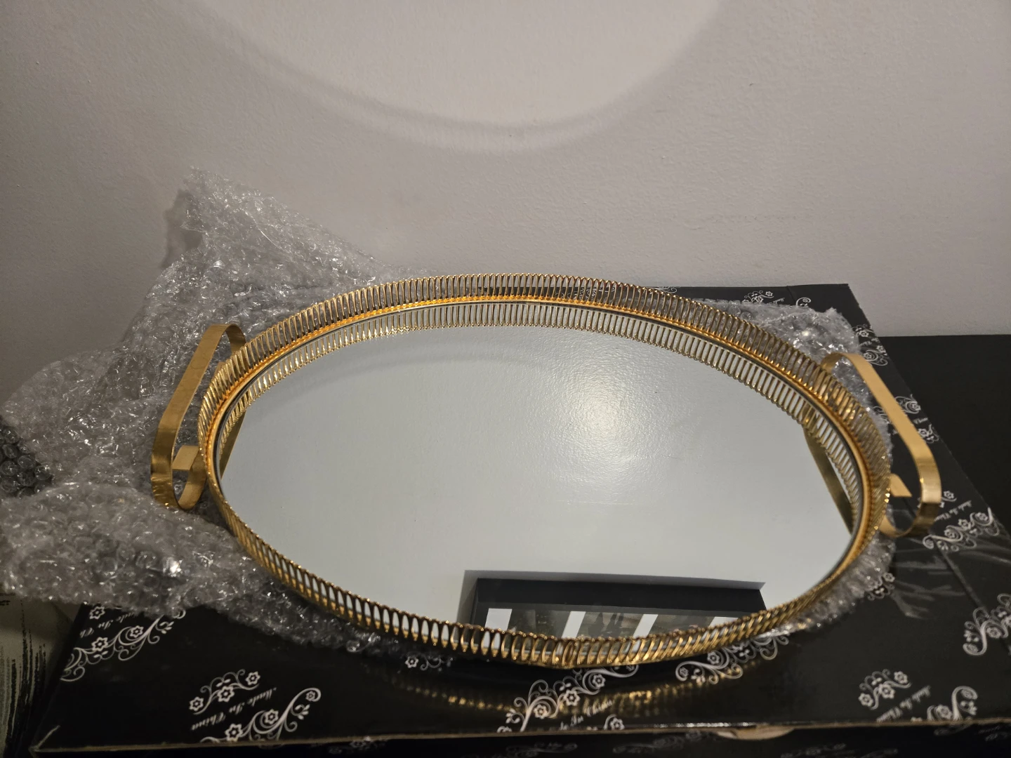 Gold Oval Mirrored Serving Tray with Handles