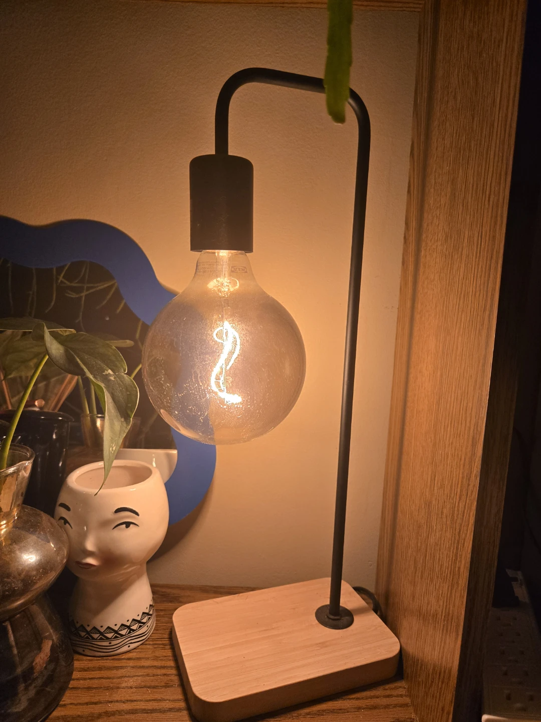 Ikea Modern Black Desk Lamp with Wood Base