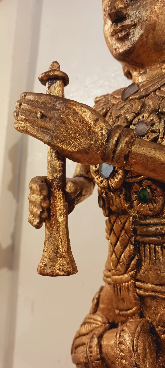 Asian Thai Angel Buddha Musician Carved Wood Wall Decor - photo 4