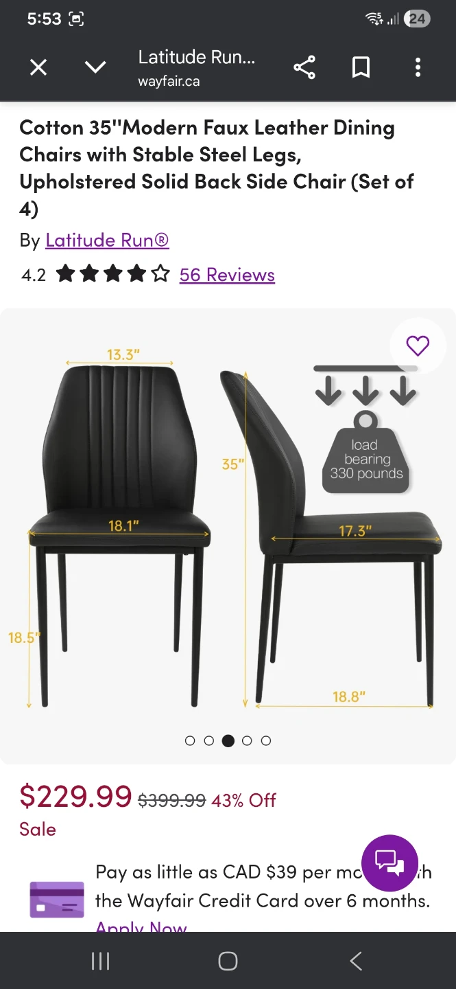 Latitude Run Dining Chairs - Set of 4 - Black Faux Leathern