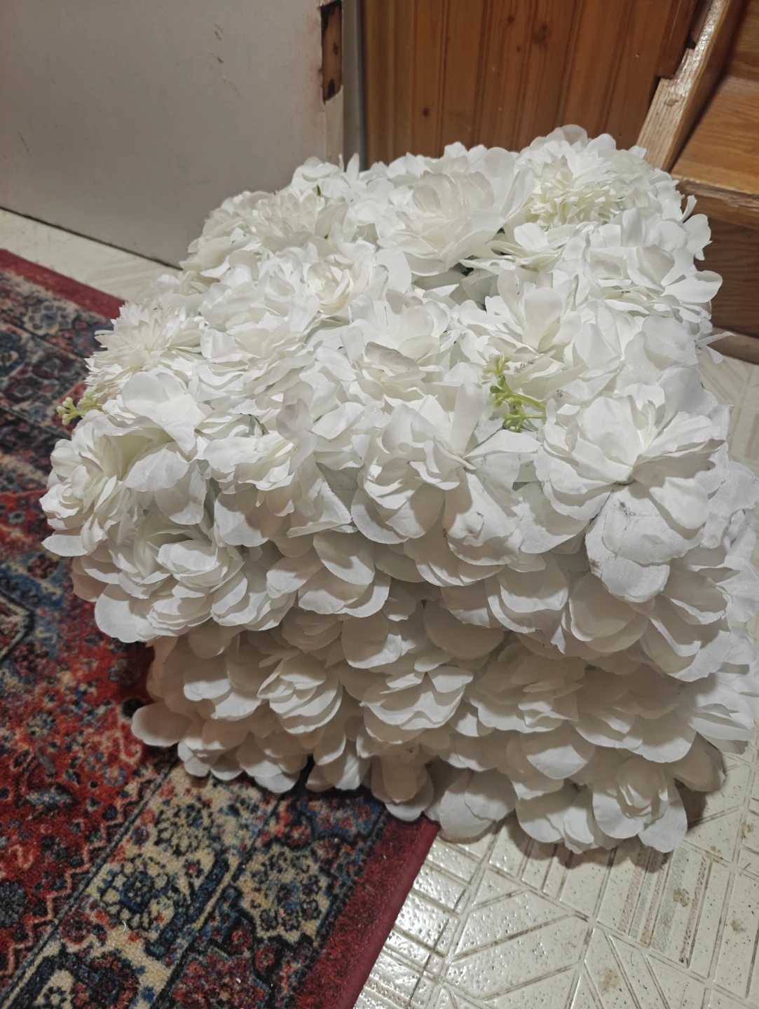 White Artificial Flower Backdrop Wall Decor - 6 Square Pieces