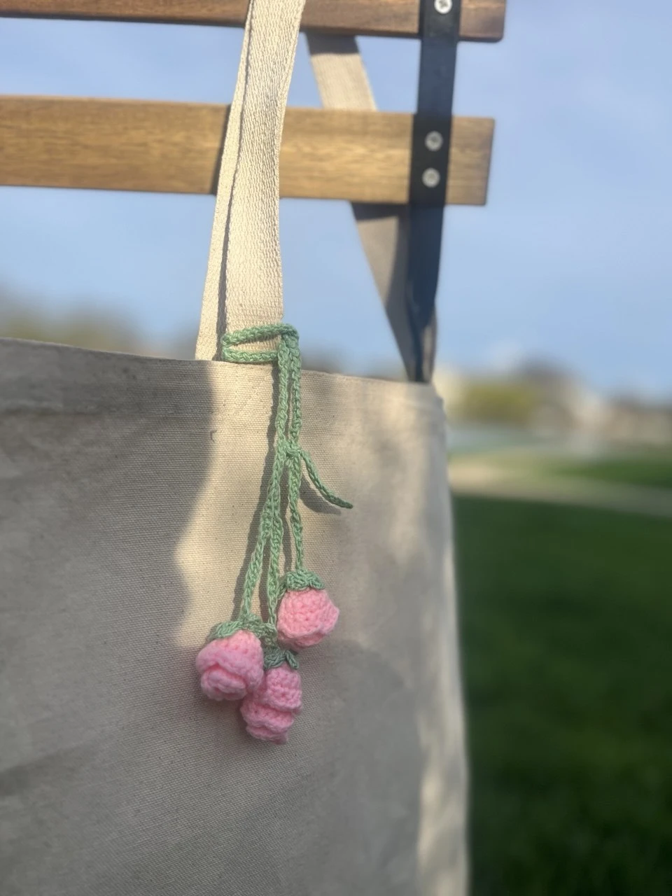 Crocheted Rose Flower bag charm