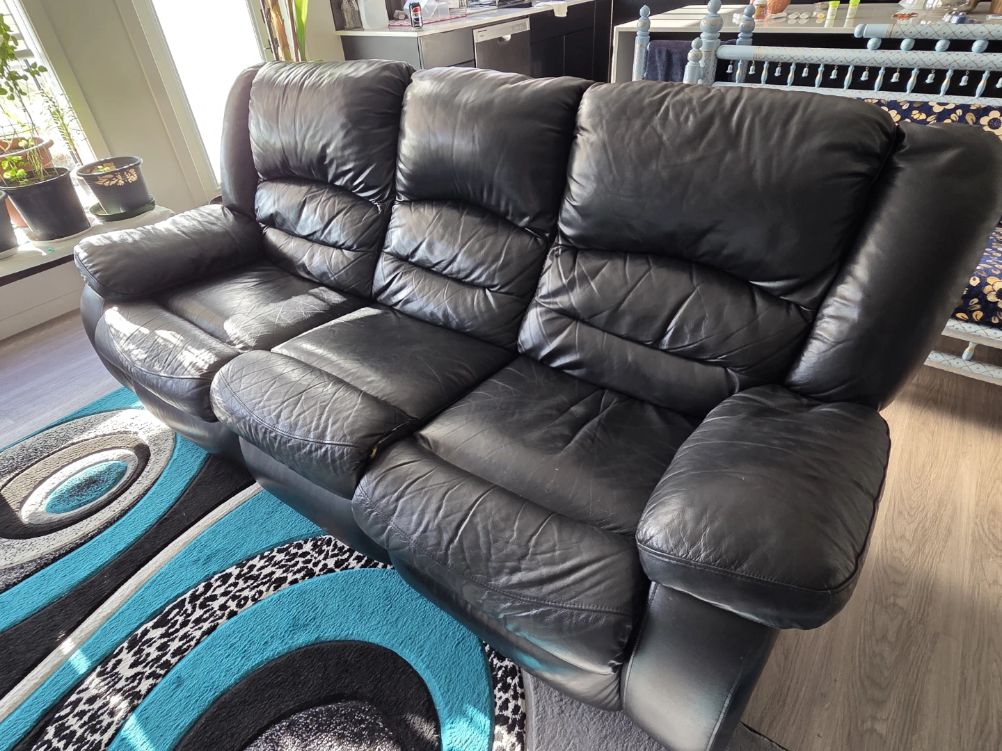 Faux Black Leather 3-Seater Reclining Sofa - photo 2