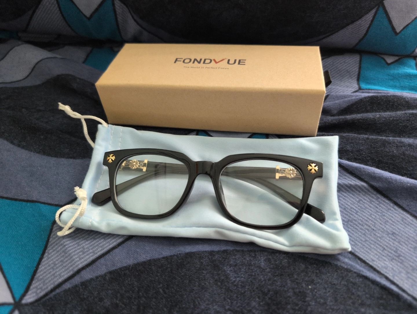 FONDVUE Black Eyeglasses with Gold Accents