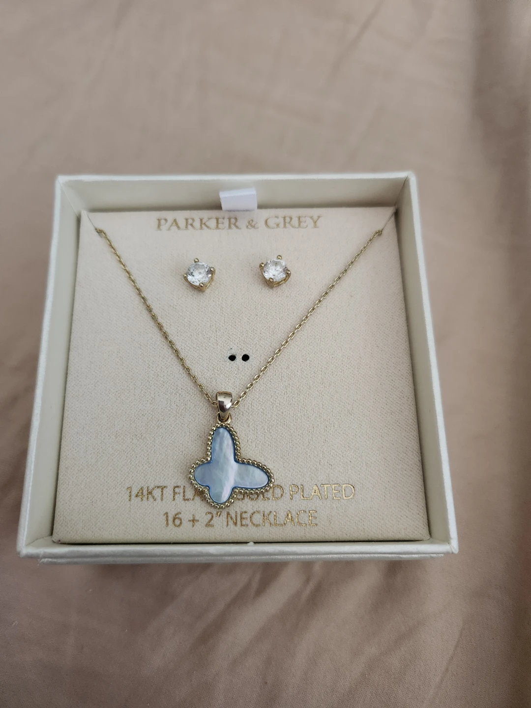 PARKER & GREY 14K Gold Plated Butterfly Necklace & Earrings Set