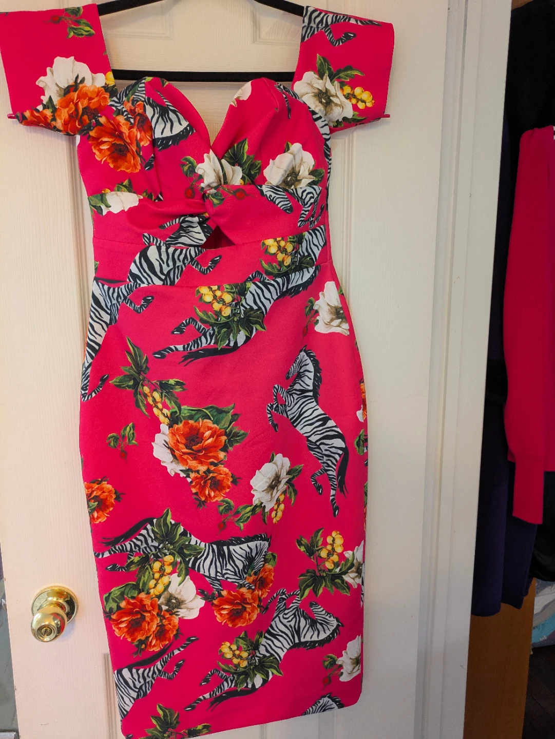 River Island Pink Floral Zebra Print Midi Dress - Size 8