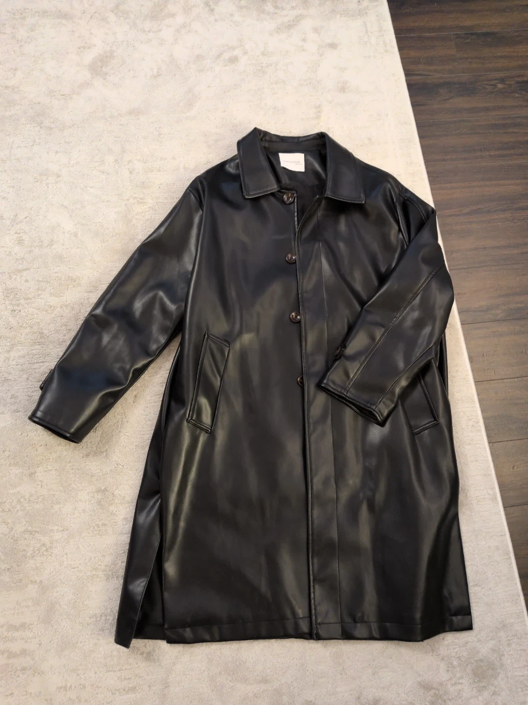 Black Faux Leather Trench Coat