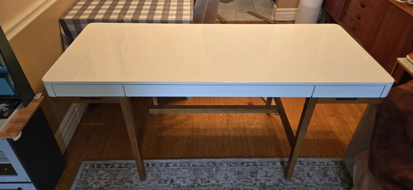 White Lacquer Desk with Wood Legs